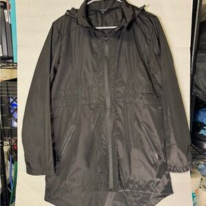 Avoogue Raincoat Black Hooded Lightweight Jacket Women’s Small Zip Up